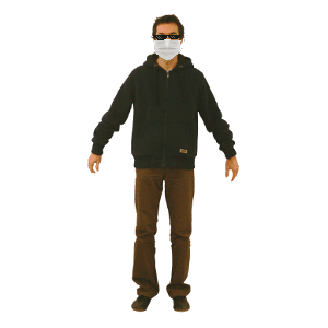 L'interacteur se présente de face mais masqué pour préserver son identité secrète.
